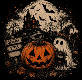 Spooky Vibes Ghost Pumpkin For Black Shirt