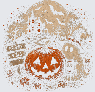 Spooky Vibes Ghost Pumpkin For Black Shirt