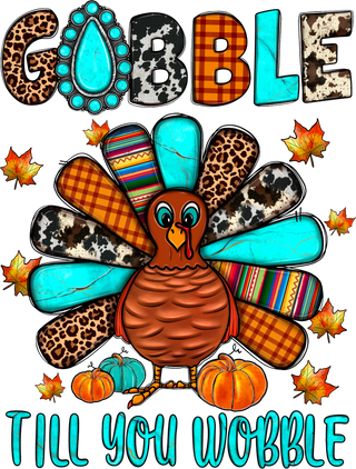 Gobble Till You Wobble Thanksgiving Turkey with Patterned Feathers