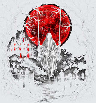 Red Moon Spooky Ghost Halloween - For Black Shirt