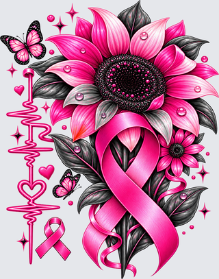 Breast Cancer Heart Beat Ribbon Flower Back
