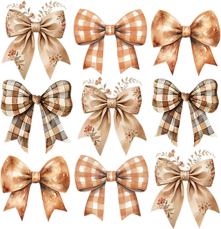 Autumn Ribbon Bows Collection with Floral and Plaid Patterns