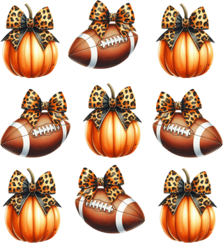 Fall Pumpkins and Footballs with Leopard Print Bows