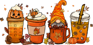Fall Gnome with Autumn Coffee Drinks and Pumpkin Spice Treats