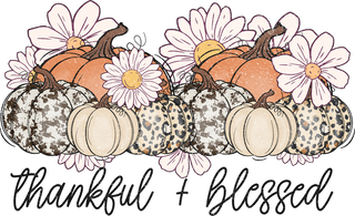 Thankful and Blessed Pumpkins with Daisies Fall