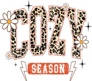 Cozy Season Leopard Print Letters with Daisies and Stars