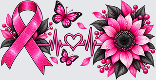 Breast Cancer Heart Beat Ribbon Flower Front