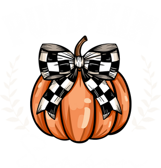 Orange Pumpkin with Black and White Checkered Bow