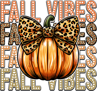 Fall Vibes Pumpkin with Leopard Print Bow Autumn