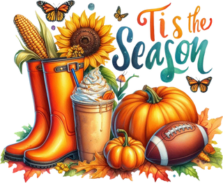 Tis the Season Fall Autumn Harvest Rain Boots Football Pumpkins