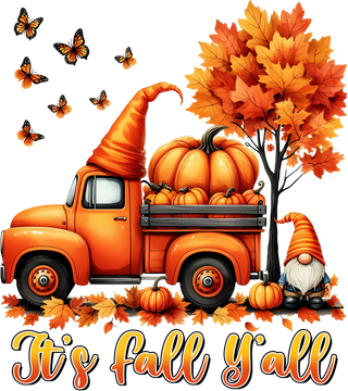 Orange Vintage Truck with Pumpkins Fall Gnome and Butterflies It's Fall Y'all
