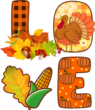 LOVE Thanksgiving Fall Autumn Turkey Pumpkin Leaves
