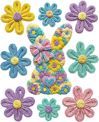 Faux yarn easter floral bunny