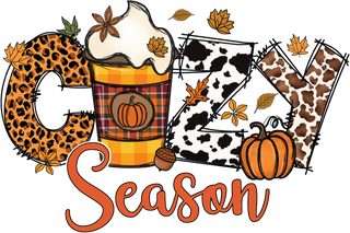 Cozy Season Fall Pumpkin Spice Latte with Animal Print Letters
