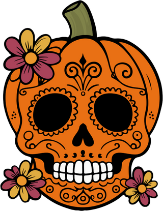Day of the Dead Sugar Skull Pumpkin with Flowers