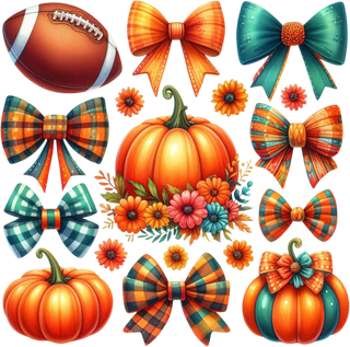 Autumn Football Pumpkins Plaid Bows Fall Harvest Elements