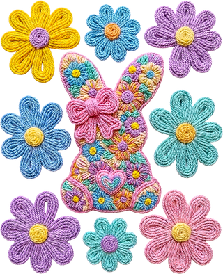Faux yarn easter floral bunny 2