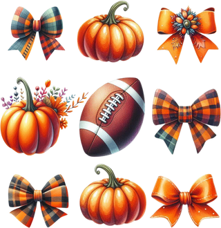 Fall Autumn Pumpkins Football Plaid Bows