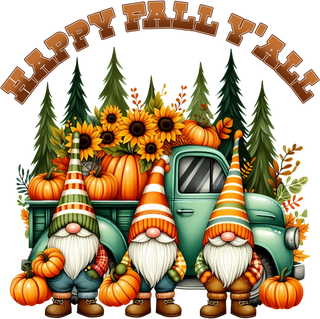 Happy Fall Y'all Autumn Gnomes Vintage Truck Pumpkins