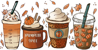 Pumpkin Spice Fall Drinks with Autumn Leaves and Sparkles