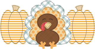 Thanksgiving Turkey with Orange Striped Pumpkins